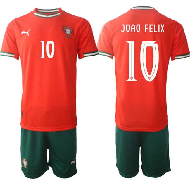 Men's Portugal Team #10 João Félix 2025 Red Home Soccer Jersey Suit